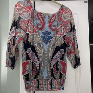 INC Paisley blouse embellished with jewels  3/4 sleeves elastic bottom-
